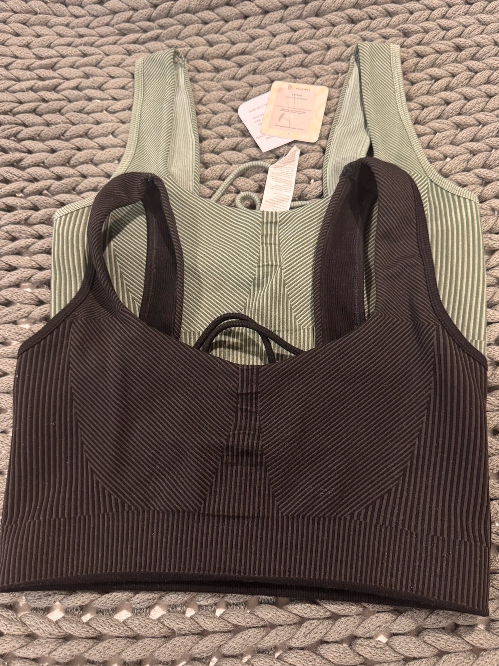 Fabletics Layered Ribbed Bralette in Black and Sage